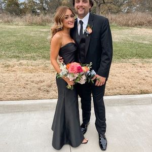 Alfred Sung Black Bow Neck Bridesmaid Dress